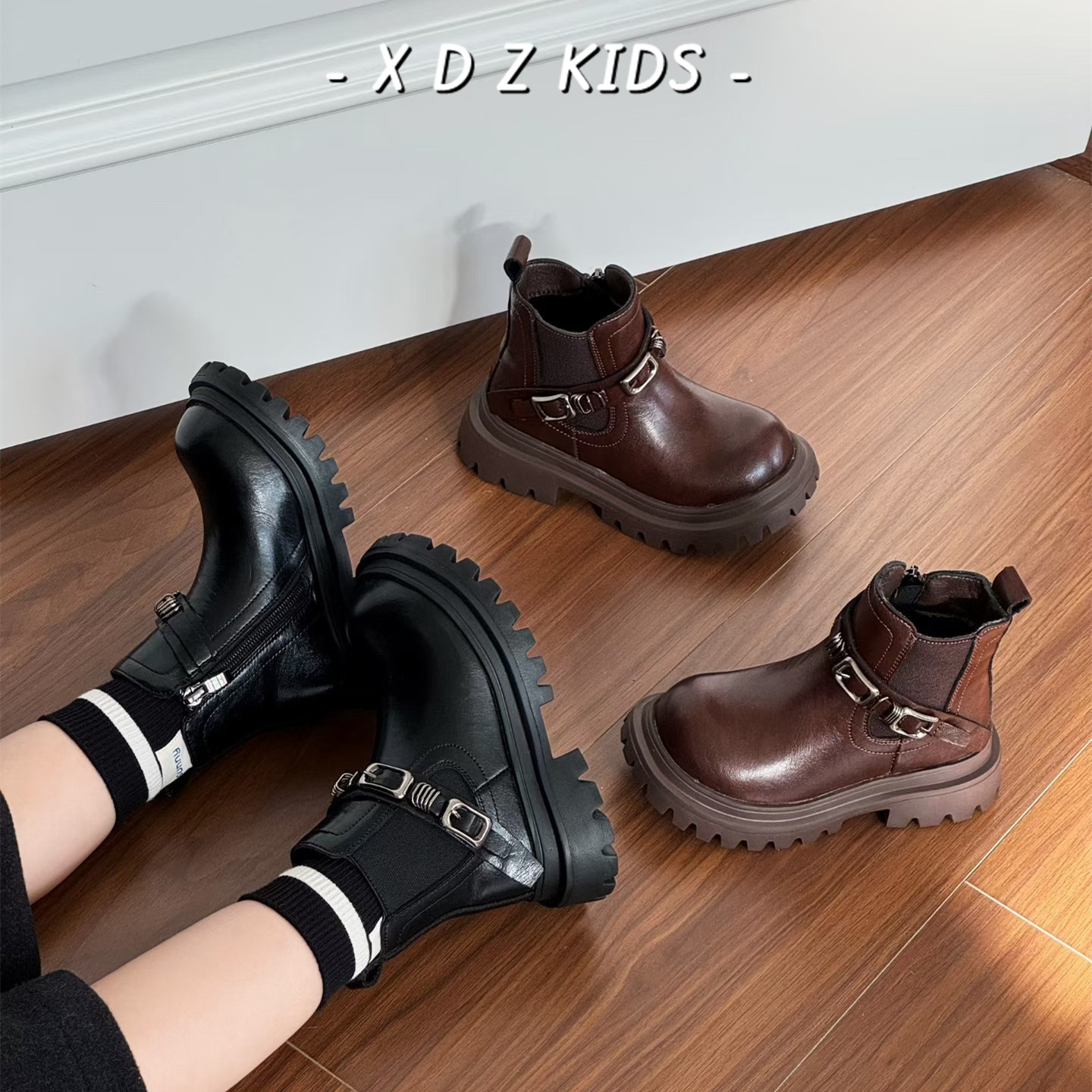 冬季儿童马丁靴加绒保暖英伦短靴