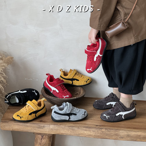 儿童德训鞋真皮赛车风运动鞋加绒