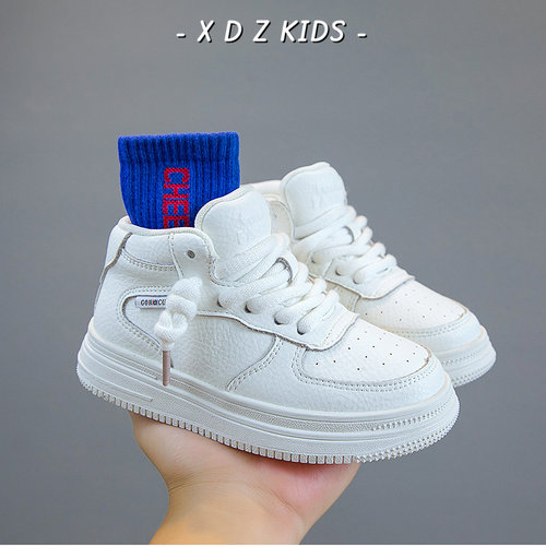 纯牛皮板鞋儿童高帮小白鞋亲子款