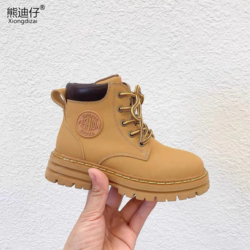 儿童牛皮小黄靴马丁靴英伦风软底