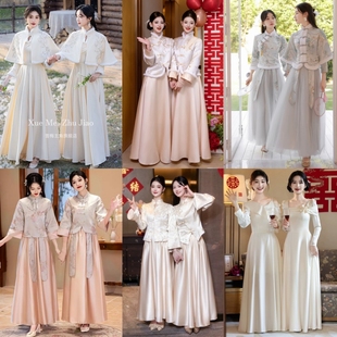 出租新中式伴娘服2025新冬季婚礼姐妹团高级感旗袍礼服裙国风加厚