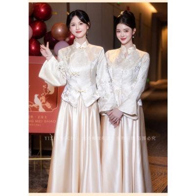 出租中式伴娘服2025秋冬新款婚礼显瘦旗袍小个子中国风姐妹团礼服