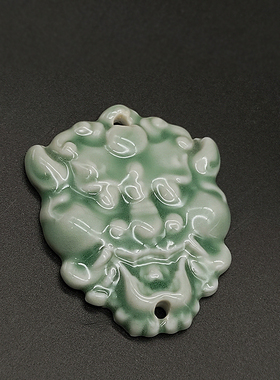 青秘耀州窑青瓷仿古兽面牌挂件摆件高颜值家用办公礼品高档装饰