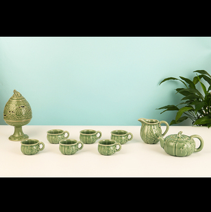 青秘耀州窑青瓷茶壶茶杯公道杯南瓜茶具套组家用办公室送礼礼盒装