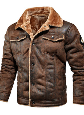 Fur-lined jacket美式复古皮毛一体男款加绒保暖翻领飞行夹克外套