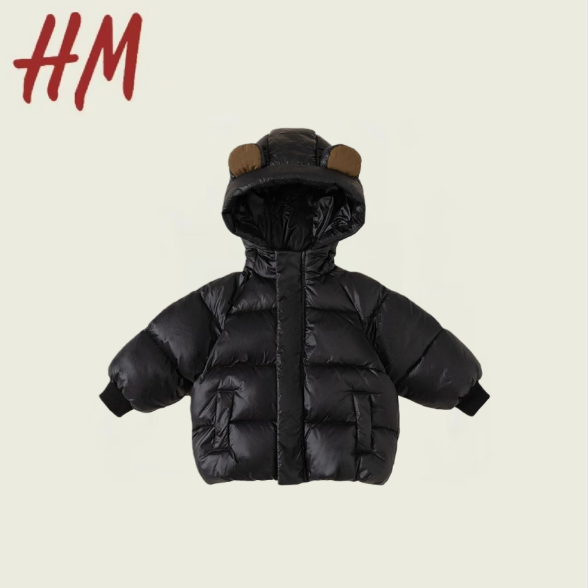 撤柜清仓特价宥宝童装冬季小童连帽熊猫外套白鸭绒儿童羽绒服黑金