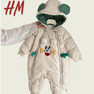 撤柜清仓特价宝宝连体羽绒服冬季婴儿衣服加绒加厚白鸭绒双拉链抱