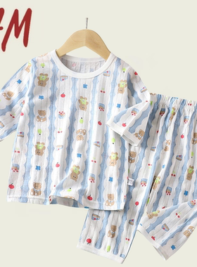 品牌撤柜家居服套装纯棉男衣服女夏款睡衣薄款空调服亲子家庭装