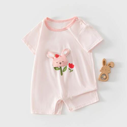 奥莱撤柜清仓莫代尔夏季薄款婴儿连体衣新生套头短袖短裤爬服宝宝