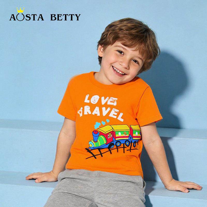 奥莱撤柜清仓26夏季新款男童短袖T恤欧美风火车印花儿童套头衫针