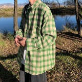 AB07*春款日系复古简约街头格纹衬衫情侣长袖衬衣P58控78，男装衬衫，星座617A(原A401)