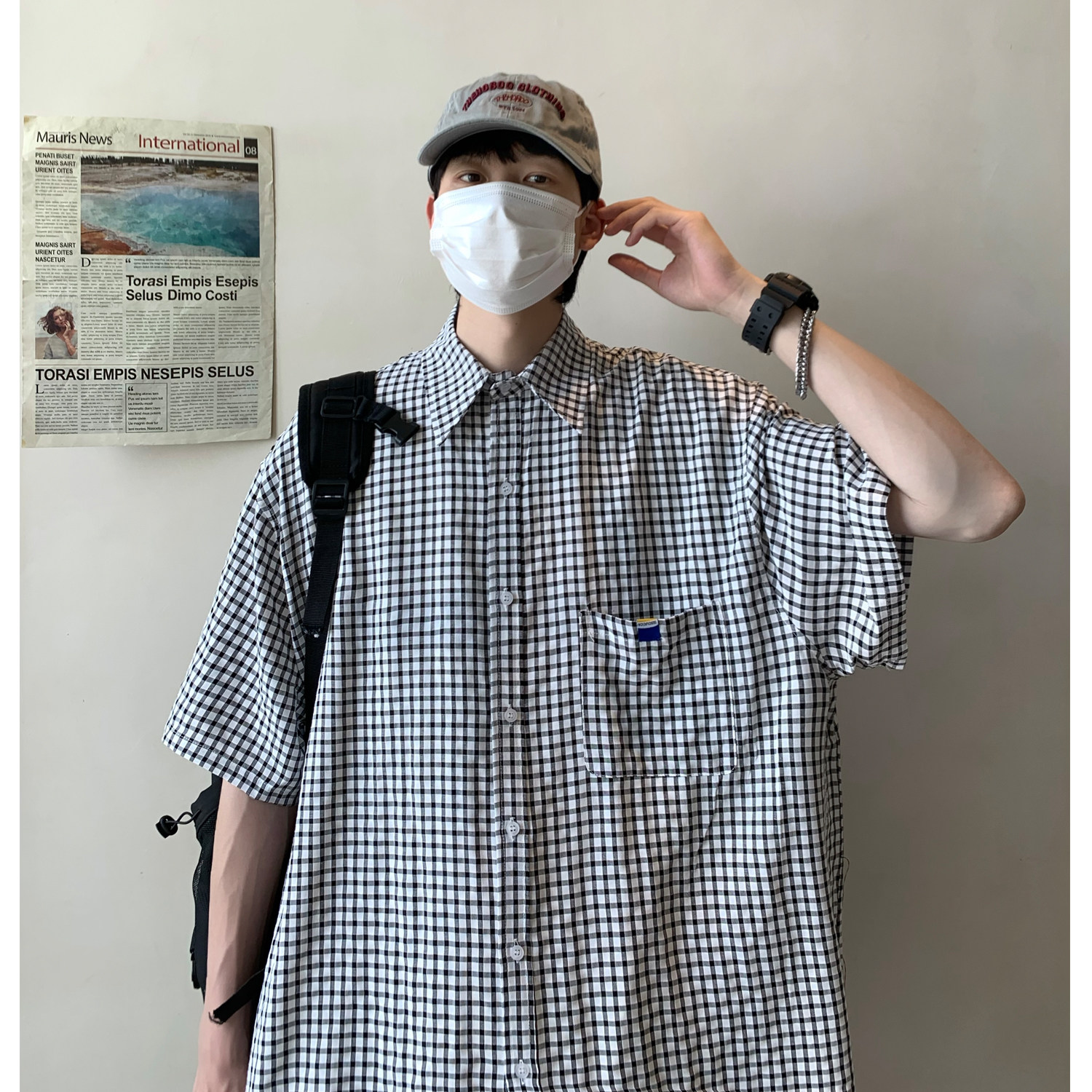 AB56*男士夏季新款细格子短袖衬衫P48,男装T恤,星座617A(原A401)