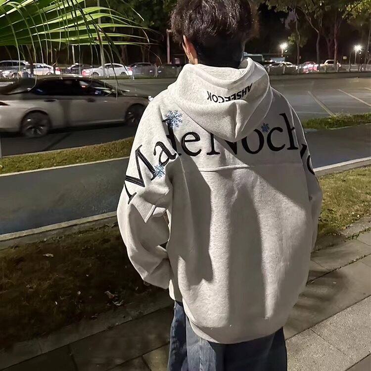 高街重磅雪花字母刺绣连帽运动衫男2026新款宽松慵懒风上衣P48，男装卫衣，星座617A(原A401)
