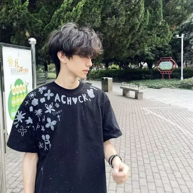 新款满天星高级感纯棉短袖T夏季男士个性百搭情侣衫P38,男装T恤,星座617A(原A401)