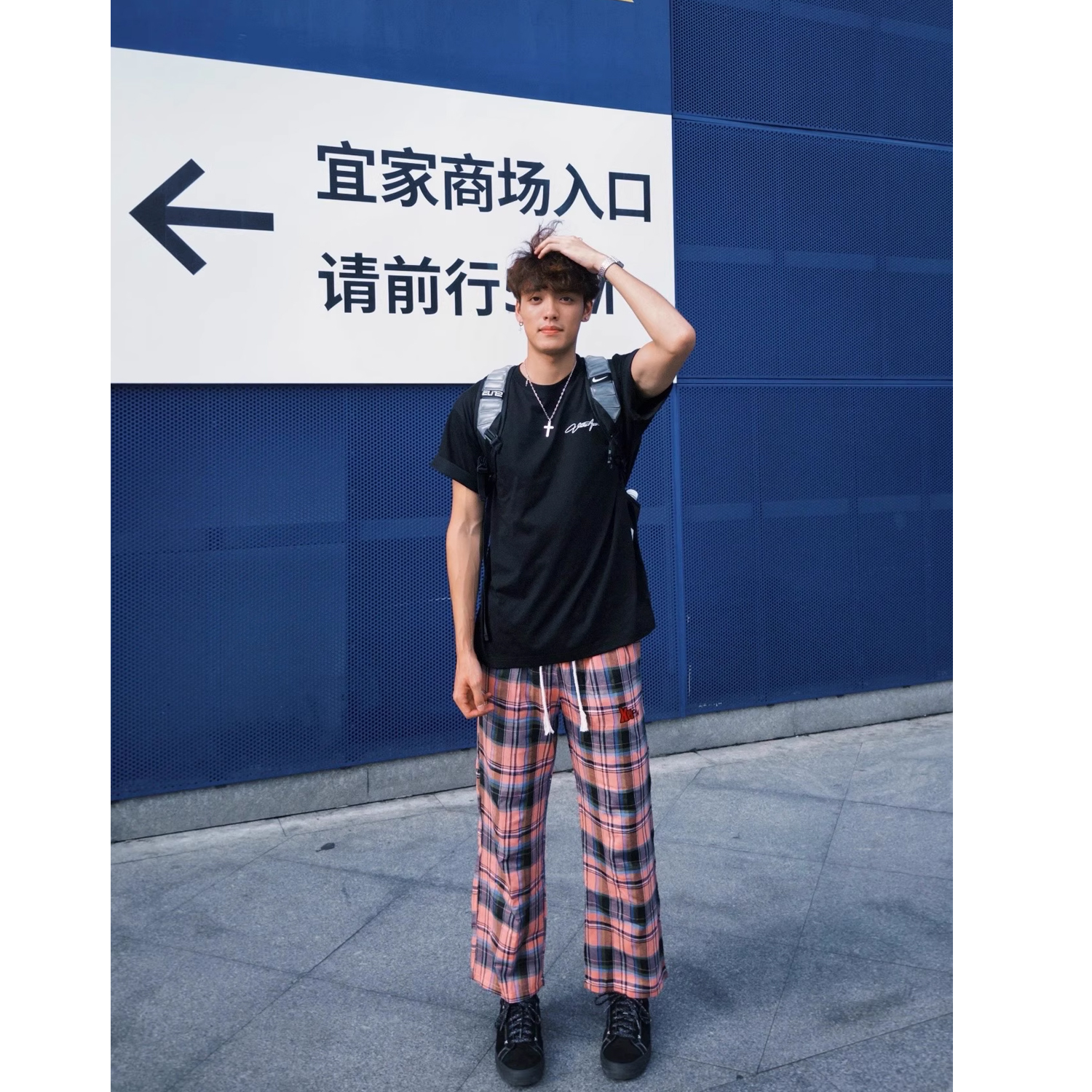 美式复古粉色刺绣格子裤男四季通勤百搭休闲直筒篮球格纹长裤P40，男装休闲裤，星座617A(原A401)
