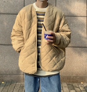 Y01*冬季菱形格棉服男女复古棉衣外套P98控128图片