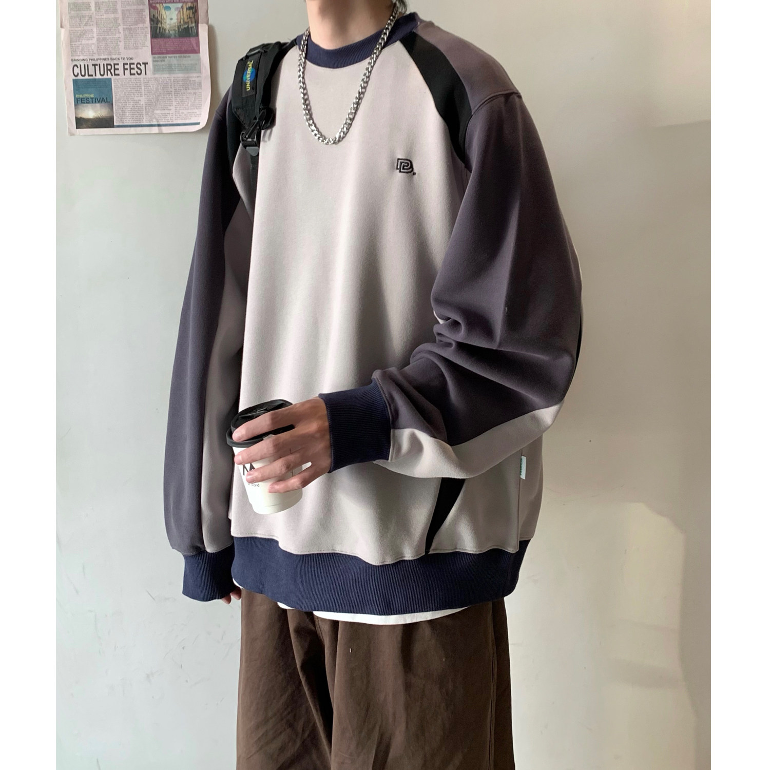 AB92*秋季立体剪裁拼接男士圆领卫衣P70控89,男装卫衣,星座617A(原A401)
