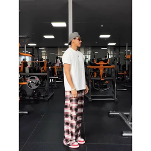 新款美式高街vibe格子百搭宽松微喇叭牛仔裤男女cleanfit裤子P50图片