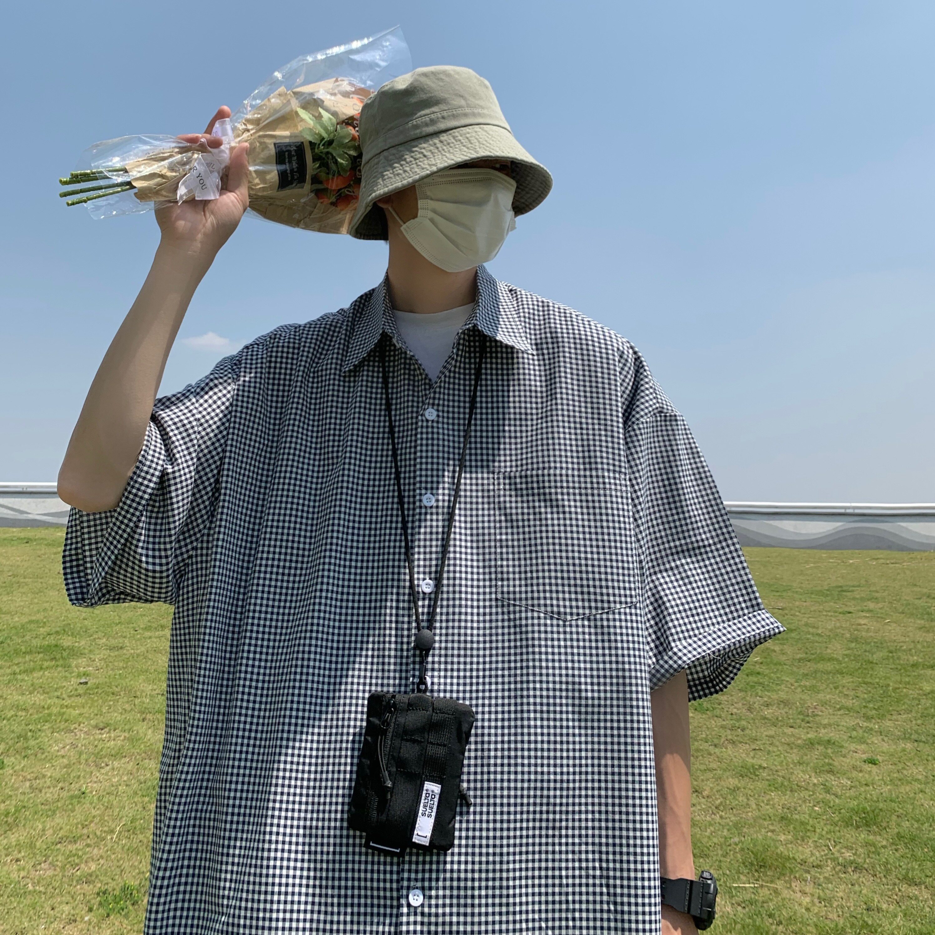 T85*新款格子衬衫短袖夏季韩版宽松休闲外套P48,男装T恤,星座617A(原A401)