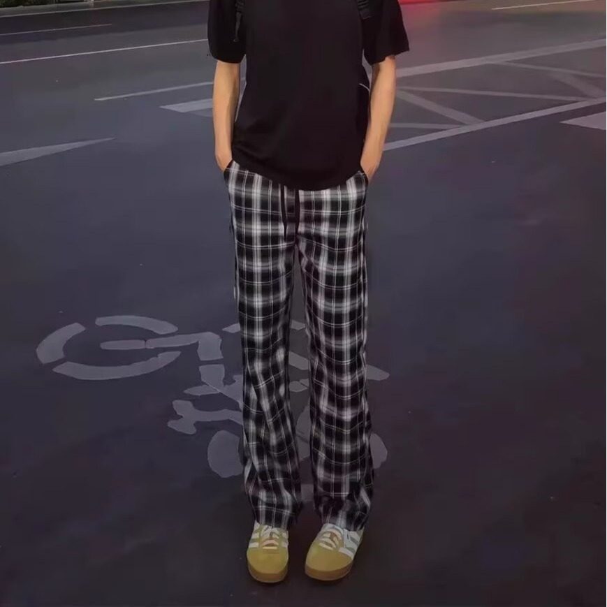 棋盘格子休闲裤男士春秋季2025新款宽松阔腿裤青少年直筒长裤P38,男装休闲裤,星座617A(原A401)