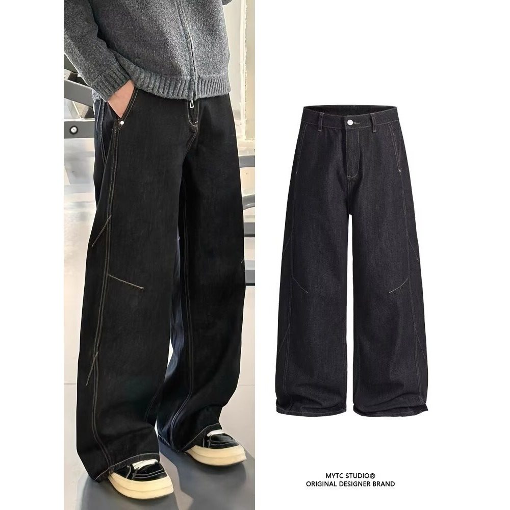 美式复古小众解构设计感水洗牛仔裤男女宽松休闲直筒阔腿裤子P45，男装牛仔裤，星座617A(原A401)