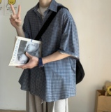 T60*2022格子短袖衬衫夏季ins休闲宽松外套P48控58，男装T恤，星座617A(原A401)