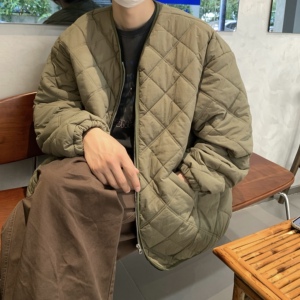 Y01*冬季菱形格棉服男女复古棉衣外套P98控128图片