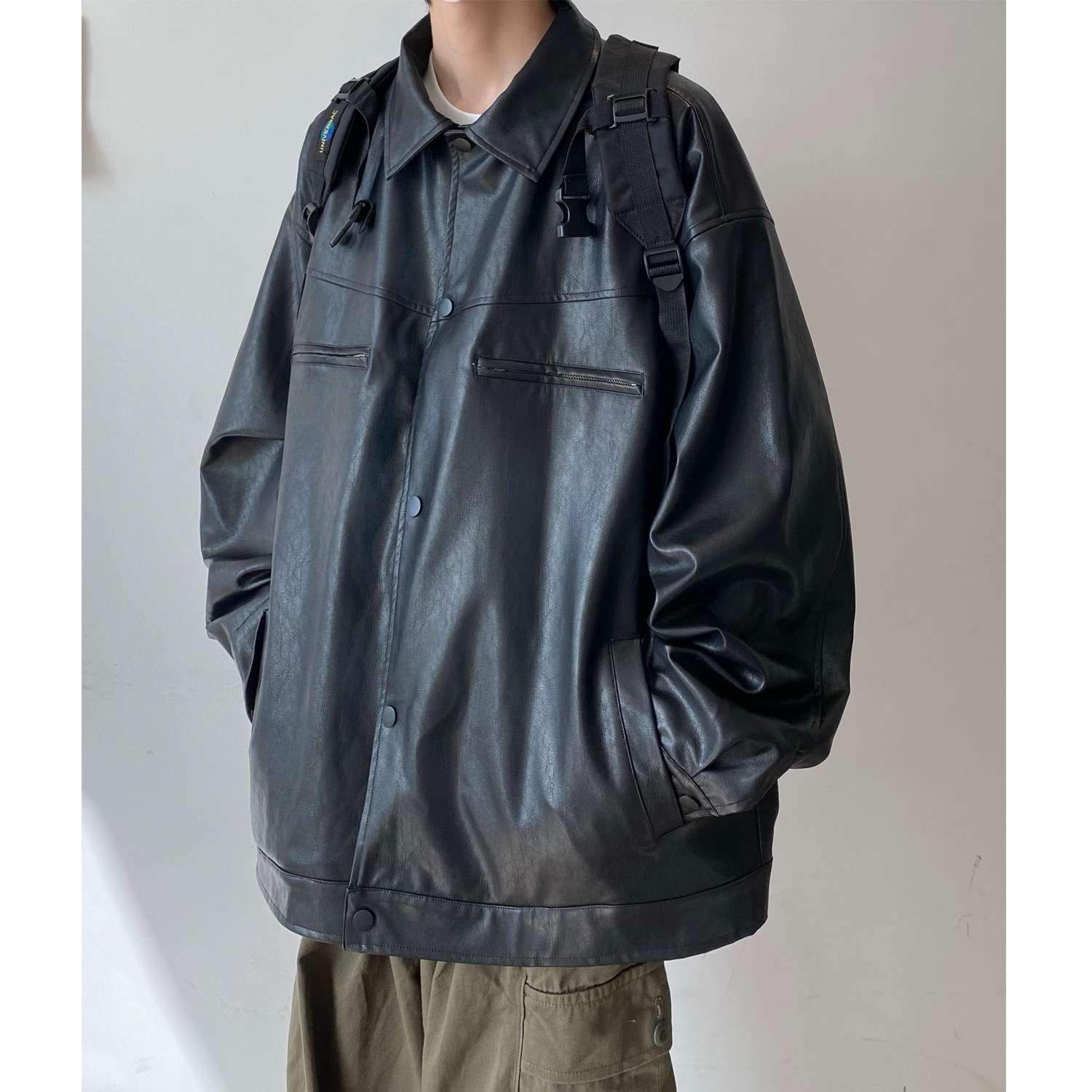 Y28*现货可供视频24春季美式复古PU皮夹克男秋季翻领外套P98,男装夹克,星座617A(原A401)