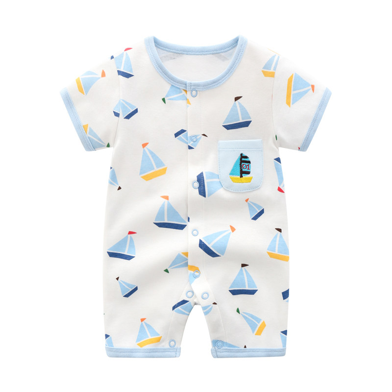 婴儿连体衣女哈衣0-1岁棉薄款空调服男夏季短袖新生儿宝宝睡衣