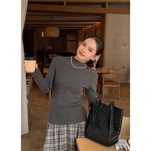 衣尔衫 超推荐 10色半高领百搭打底针织衫女坑纹T恤叠穿上衣0597