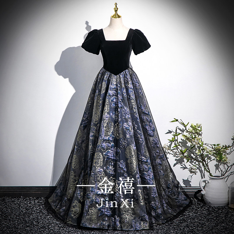 黑色成人晚礼服2026新款高级感大合唱团演出钢琴声乐艺考主持年会
