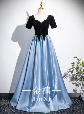 蓝色成人晚礼服女2026新款大合唱演出钢琴声乐艺考高级感生日主持