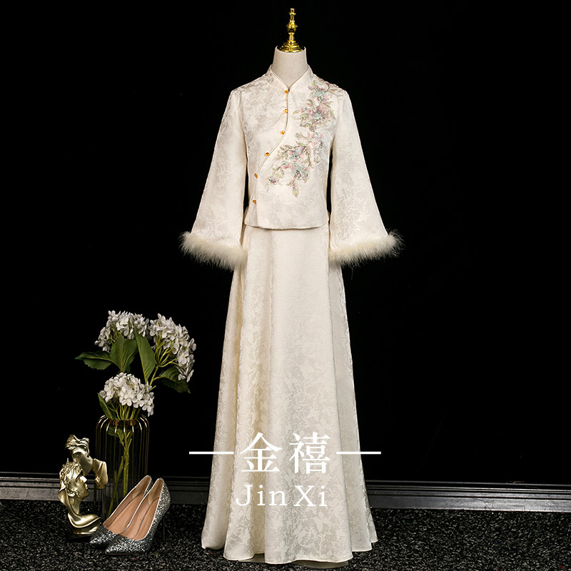 中式旗袍套装敬酒服新娘2025新款小个子订婚礼服女高级感长袖冬季