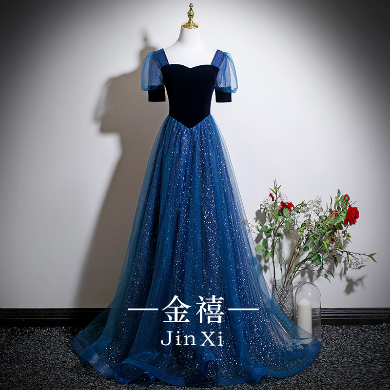 蓝色成人晚礼服女2026新款大合唱团演出钢琴声乐独唱指挥艺考主持
