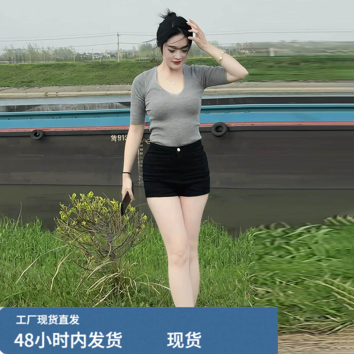 高腰弹力修身黑色牛仔短裤女2026年夏季新款辣妹显瘦A字超短热裤
