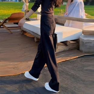 版型好的小个子裤子女2026冬季新款加绒加厚黑色高腰修身阔腿裤子