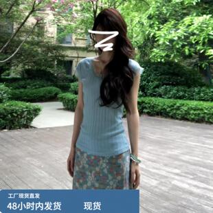 巨好看法式蓝色碎花连衣裙子女夏季2026新款海边度假穿搭长裙套装