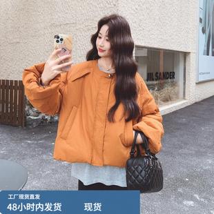 巨好看南瓜色花苞袖羽绒服女短款2025冬韩系甜美减龄加绒加厚外套