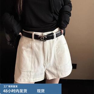 白色高腰微弹牛仔短裤女夏薄款胖mm宽松显瘦休闲百搭a字阔腿热裤