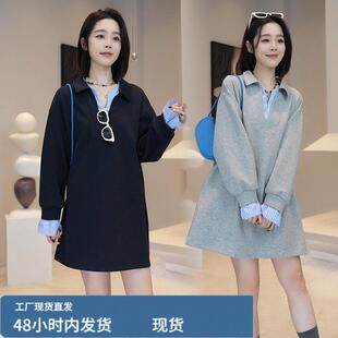 假两件卫衣连衣裙女装春秋季2026新款小个子韩版宽松显瘦长袖裙子