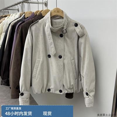 欧洲站2024新款高端蛋白皮立领90白鸭绒小个子羽绒服风衣外套女