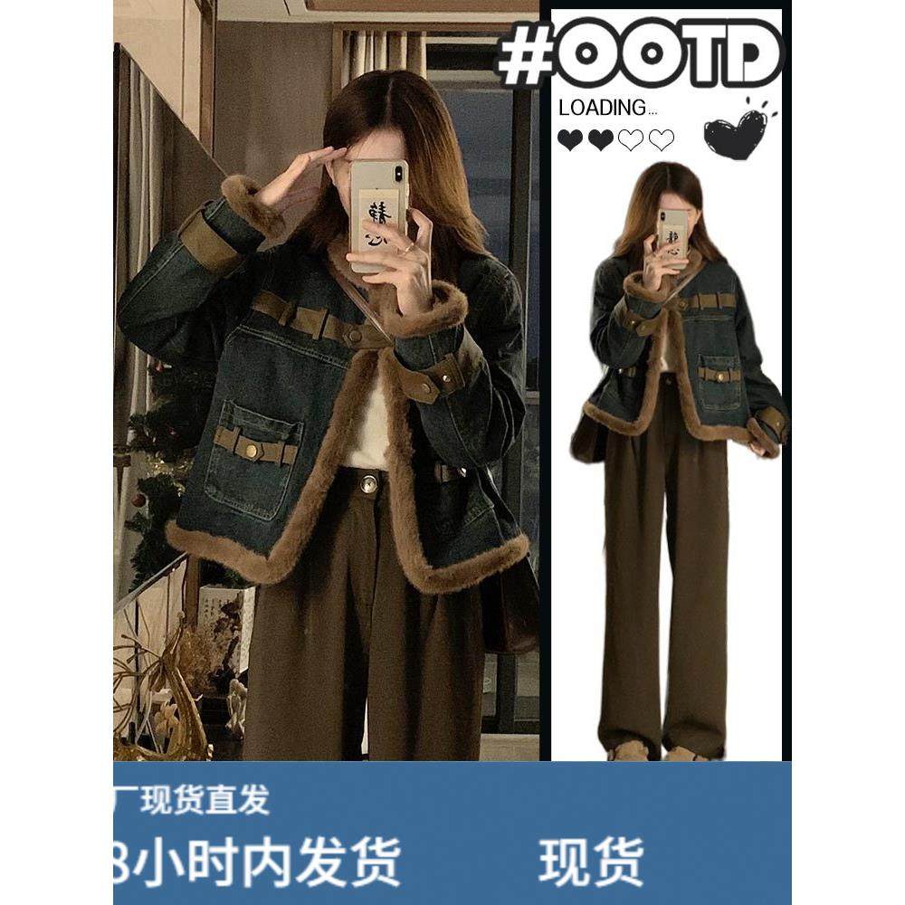 小香风牛仔棉衣短外套女冬季2025新爆款高级感覆古加绒加厚派克服,运动/瑜伽/健身/球迷用品,广场舞套装,淘宝优惠券,粉丝福利购,淘宝优惠卷