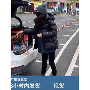 黑色短款羽绒服女轻薄2025冬季新款小个子高级感加厚连帽面包外套