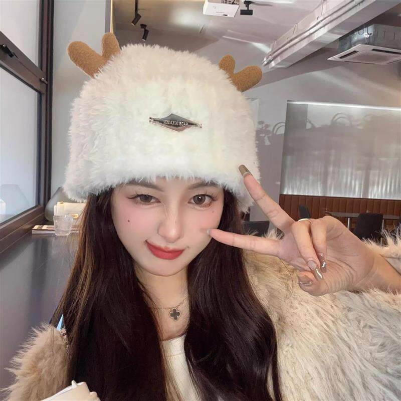 可爱毛绒鄂伦春族狍子角帽子鹿角帽狍角帽刘宇宁同款护耳帽显脸小