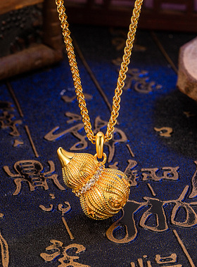 老金铺同款古法六字真言葫芦项链女锁骨链镶钻新中式拉丝镀金