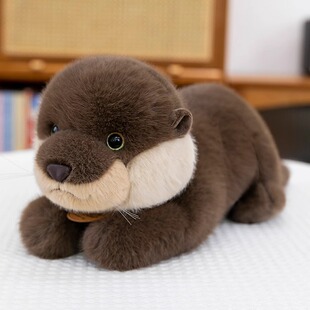 呆萌仿真水獭毛绒玩具玩偶人工养殖趴趴河狸公仔睡觉抱枕娃娃礼物