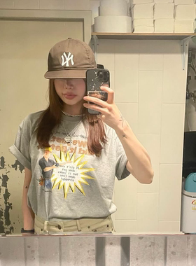 晚睡/爆炸请注意夏季搞怪灰色短袖简约颜色纯棉T恤女情侣百搭单品