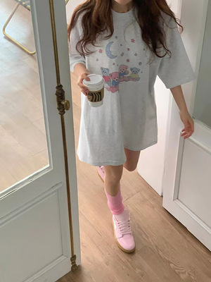 星月晚安熊baby可爱卡通印花T恤