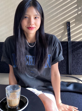 晚睡/炭灰色复古北极熊夏季圆领韩系小众短袖显白宽松重磅T恤女夏