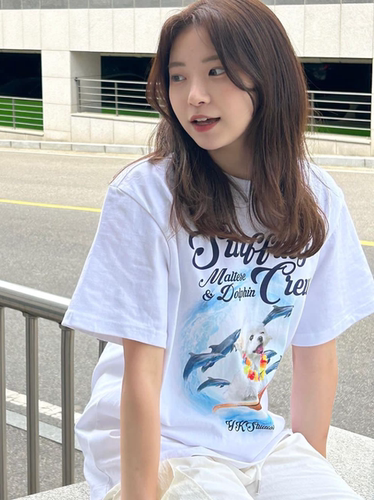 小狗冲浪白色版夏季可爱重磅T